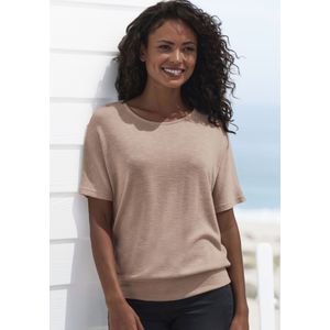 T-shirt - Beige - Viscose-Fijntricot - Korte Mouwen