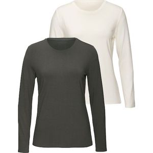 Lascana - Shirt - Grijsgroen - Set van 2 - Lange Mouwen - Zachte Viscose-Stretch