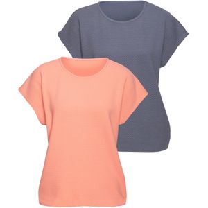 Vivance - Shirt - Peach/Blauw - Korte Mouwen - 2-pack
