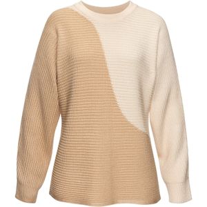 Vivance - Gebreide Trui - Beige/Zand - Colorblock Look - Ronde Hals
