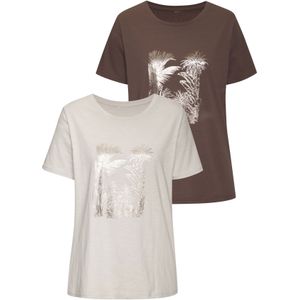 Vivance - T-shirt - Taupe/Beige - Set van 2