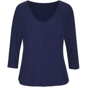 Lascana - Shirt - Navy - 3/4 Mouwen - V-hals - Aangerimpeld