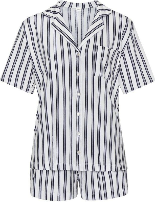 s.Oliver RED LABEL - Beachwear Shortama - Zwart/Wit Gestreept - 2-delig