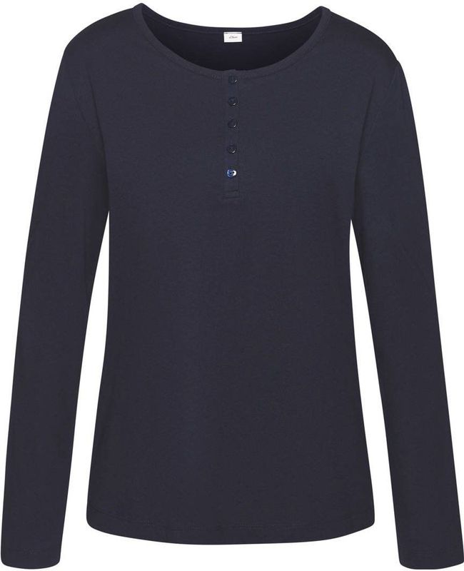 s.Oliver RED LABEL Pyjama Top - Blauw - Knoopsluiting - Lange Mouwen