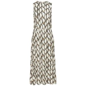 Jurk - Midi - Crème/Kaki - All-over Print - Hoge Sluiting
