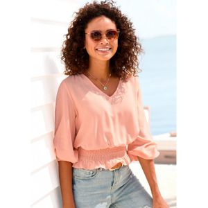 Buffalo - Blouse - Peach - Katoen - Lange Mouwen met Smokzoom