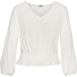 BUFFALO - Blouseshirt - Crème - Viscose - Lange Mouw, Ruches, Gedrapeerd