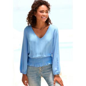 BUFFALO - Blouseshirt - Lichtblauw - Viscose - Lange Mouw, Ruches, Gedrapeerd