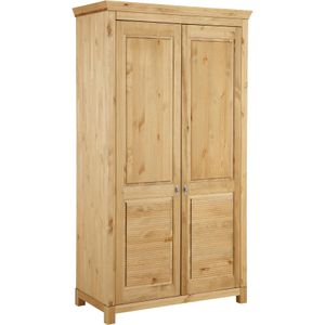 Home affaire Kleiderschrank Rauna, mit Lamellen und Kassetten, klassischer Landhausstil, rustikal (2 Breiten: 113/159 cm H/T ca. 195/60 cm) massive Kiefer, Metallgriffe, mehrere Varianten, zeitloses Design