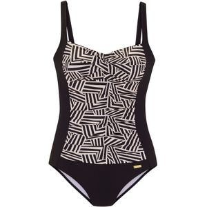 Beenlijn - Badpak - Zwart/crème - Zonder Beugels - Ingewerkte Softcups