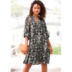 Vivance - Lange Tuniek - Marine/beige - Blousejurk - Met Volant aan de Zoom - Boho-stijl