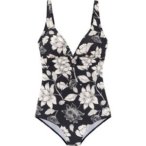 Look - Gedessineerd Badpak - Zwart/Cream - Verwijderbare Softcups