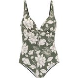 Look - Gedessineerd Badpak - Olijf/Cream - Zonder Sluiting - Verwijderbare Softcups