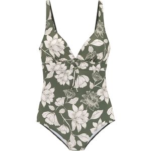 Look - Gedessineerd Badpak - Olijf/Cream - Zonder Sluiting - Verwijderbare Softcups