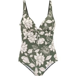 Look - Gedessineerd Badpak - Olijf/Cream - Zonder Sluiting - Verwijderbare Softcups