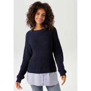 Aniston CASUAL Strickpullover, mit gestreiftem Bluseneinsatz am Saum