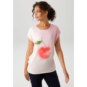 Aniston CASUAL Shirtbluse, mit Kirsche im Aquarell-Dessin bedrucktes Vorderteil - NEUE KOLLEKTION