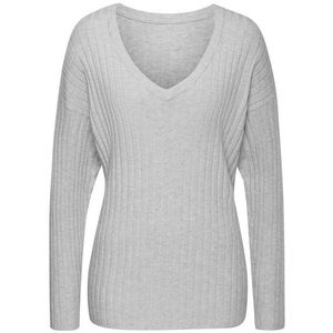Lichtgrijs Gebreide Trui - V-hals - Lange Mouwen - Comfortabel