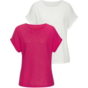 Vivance - T-shirt - Koraal/Crème - Set van 2 - Katoen - Kreukvrije Kwaliteit