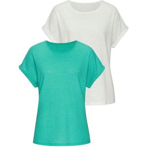 Vivance - T-shirt - Turquoise/Crème - Set van 2 - Van Gerecycled Polyestervezels