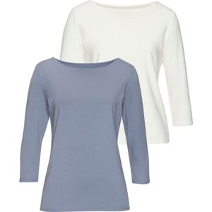 Lichtblauw/Crème - Shirt - Elastische Katoen-Modal - Comfortabele Pasvorm