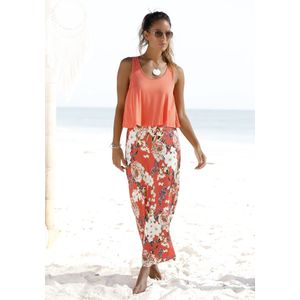 s.Oliver RED LABEL Maxi-jurk - Koraal Gedessineerd - Lagen-Look met Bloemenprint