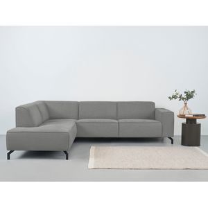 Places of Style Ecksofa "Lorcan, Breite 275 cm, weiches Sitzgefühl", mit schwarzen Metallfüßen, Lederoptik und in weichem Strukturstoff