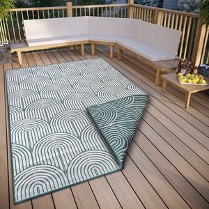 Hanse Home Pangli Outdoor tapijt, weerbestendig, omkeerbaar tapijt, Scandinavische boho-stijl, waterdicht, effen, geometrisch 3D-effect voor tuin, balkon, terras, woonkamer, groen, 160 x 230 cm