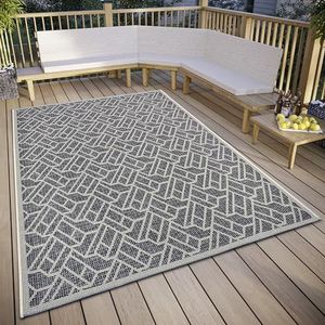 Hanse Home Eru Vloerkleed voor binnen en buiten, weerbestendig, modern zigzagpatroon, waterdicht, robuust buitentapijt, plat weefsel voor tuin, balkon, terras, woonkamer, grijs-beige, 63 x 120 cm