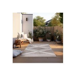 Elle Decoration Vloerkleed voor binnen en buiten, weerbestendig en waterdicht, modern ruitpatroon, geometrisch patroon, outdoortapijt voor tuin, balkon, terras, woonkamer, linnen, 120 x 170 cm