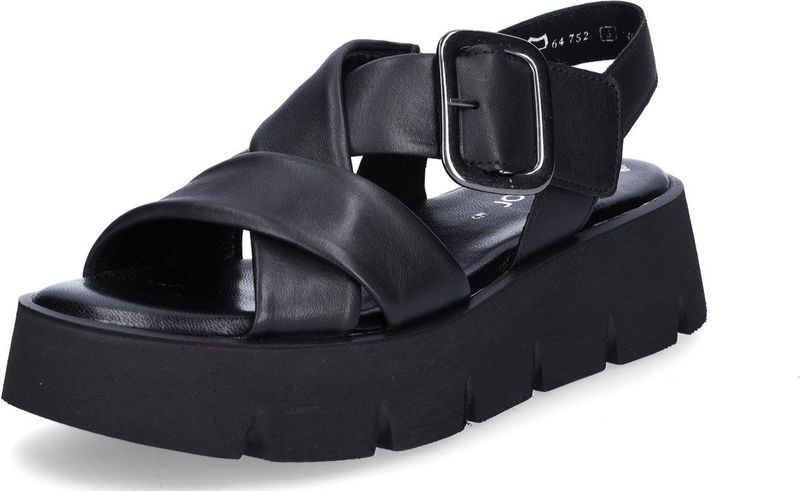 Gabor - Plateausandalen - Zwart - Textiel - Klittenbandsluiting
