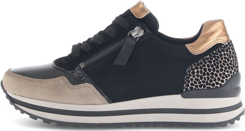 Gabor - 76.528.39 - Damessneaker - Zwart/Pebble/Goud - Glad Leer