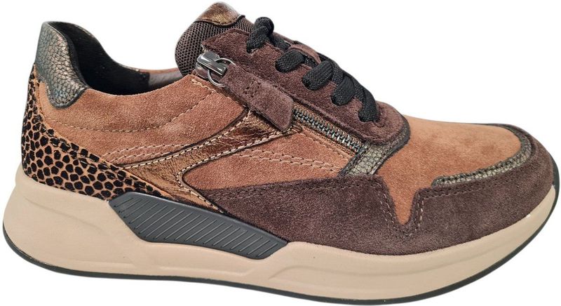 Sneakers - Donkerbruin/Beige - Leer - Vetersluiting/Ritssluiting