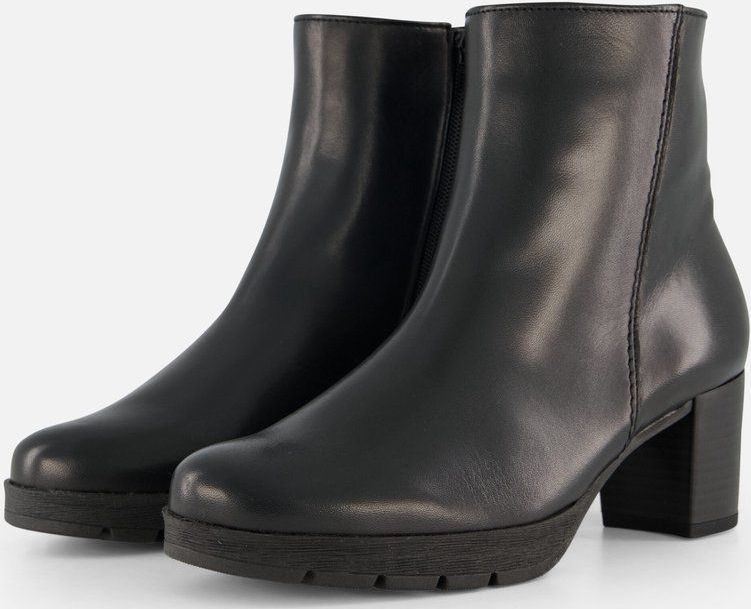 Gabor - Enkellaarsjes - Leer - Zwart - Blokhak 6 cm