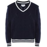 BLONDA - Trui - Marine/Wit - V-hals - Lange Mouw - Normale Pasvorm