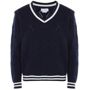 BLONDA - Trui - Marine/Wit - V-hals - Lange Mouw - Normale Pasvorm