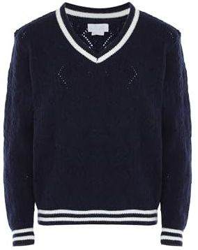 BLONDA - Trui - Marine/Wit - V-hals - Lange Mouw - Normale Pasvorm