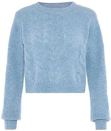 Jalene Stijlvolle, verkorte twist-gebreide trui voor dames, gerecycled polyester, lichtblauw, maat XS/S, lichtblauw, XS