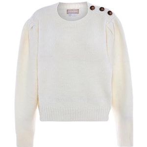 Jalene Dames chique trui met schuine schouderknopen polyester wolwit maat XS/S, wolwit, XS