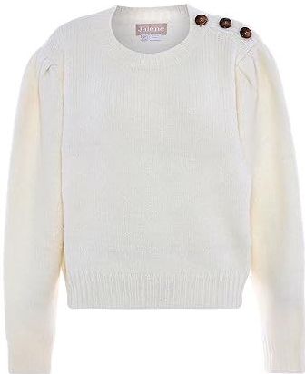 Jalene Dames chique trui met schuine schouderknopen polyester wolwit maat XS/S, wolwit, XS