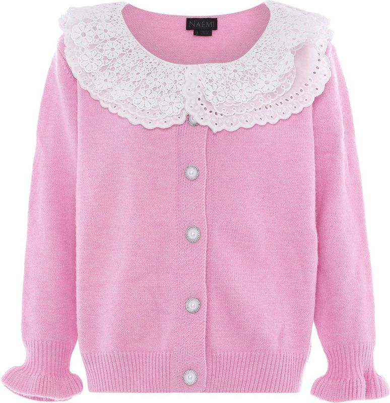 NAEMI Gebreid vest  rosa / wit