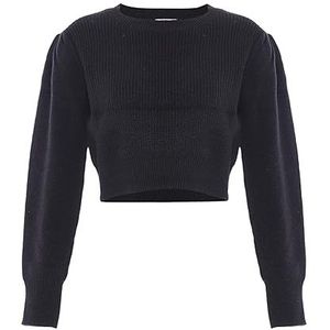 myMo Dames modieuze effen korte gebreide trui acryl zwart maat XL/XXL, zwart, XL