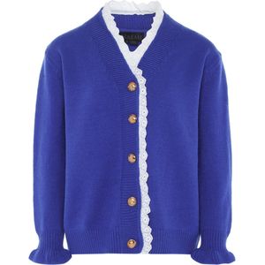 NAEMI - Gebreid Vest - Blauw/Wit - Lange Mouw - V-hals