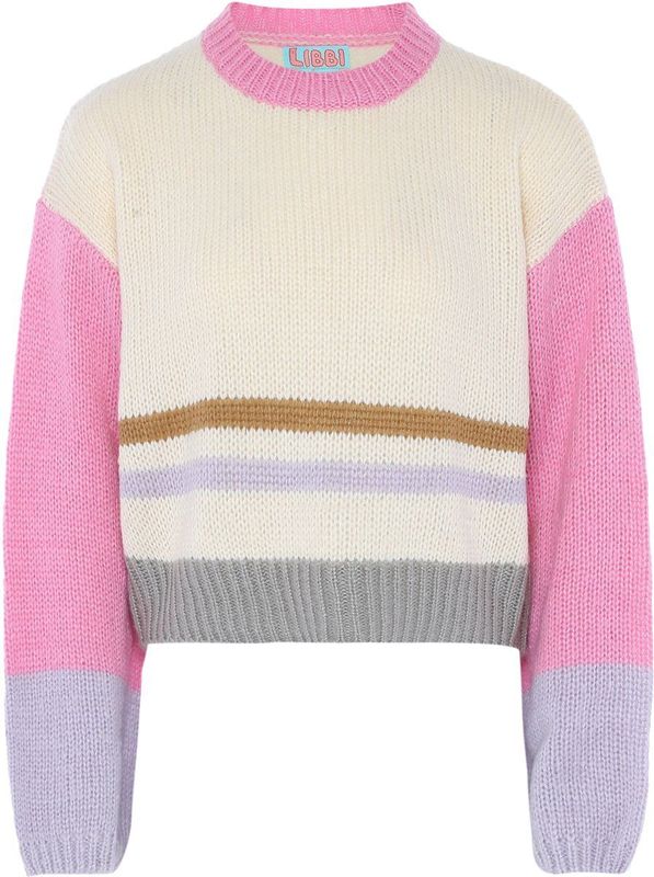 Libbi - Trui - Ombregrijs - Donkergrijs - Lichtroze - Wolwit - Color-Blocking