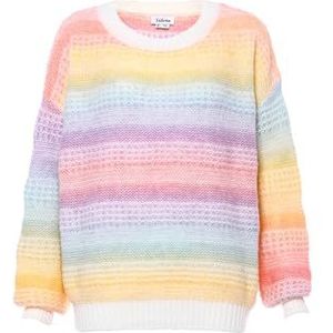 Sidona Dames gestreepte gebreide trui met kleurverloop nylon regenboog maat XL/XXL, regenboog, XL