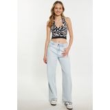 Mymo - Kropp-Top - Crop Top - Wit/Zwart - Gebreid met Abstract Patroon