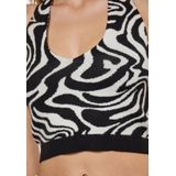 Mymo - Kropp-Top - Crop Top - Wit/Zwart - Gebreid met Abstract Patroon