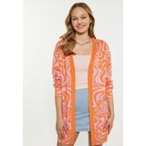 Mymo - Vest - Roze Oranje - Lang Jacquardvest