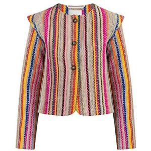 IZIA Dames kort blazerjack 29327467-IZ01, veelkleurige roze strepen, S, Veelkleurige roze strepen, S