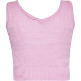 Mymo - Slipover - Vest - Roze - Gehaakt met V-hals en geribde zoom